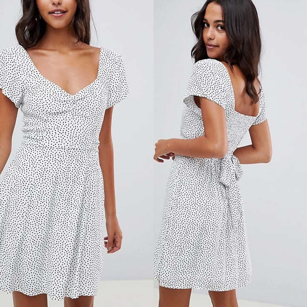 Abercrombie & Fitch Tea Wrap Dress Ditsy Spot White Black Size S